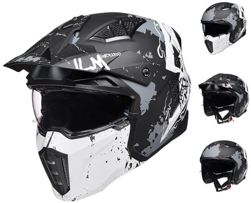 ILM Casque Moto Cross Homme Femme Homologué ECE-Casque Moto Jet Vintage Rétro Scooter Adulte avec Visiere,Crâne Mat,M