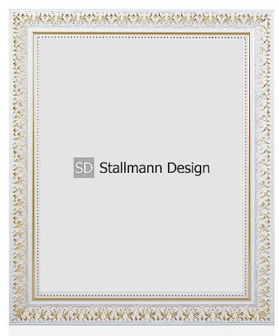 Stallmann Design Bilderrahmen Barockrahmen SWAN | 40x60 cm | Weiß | Echtholz-Bilderrahmen antik | 80 andere Größen verfügbar | Fotorahmen aus Holz im Vintagestyle