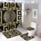Gold Four Piece Bathroom Set Golden And Black Greek Style Shower Curtain Sets Non-Slip Mat Toilet Seat Shower Curtain Hooks,Black Gold 3,4 Sets