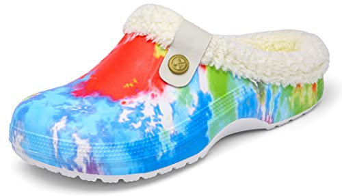 Meik Mangni Clogs Gefüttert Damen Herren Winter Gartenclogs mit Fell Warm Hausschuhe Frauen Geschlossen Pantoffeln rutschfeste Plüsch Pantoletten,Farben rendern Gr.35-36 EU