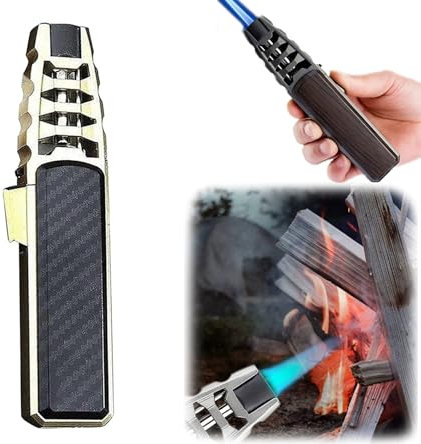 2024 Metall-Feuerzeug, winddicht, gerade Fackel, blaue Flamme, robuste Turbo-Fackel, nachfüllbar, Butangas-Feuerzeug, verstellbare Flamme, Jet-Fackel, Feuerzeug for Grill, Camping, Küche ( Color : A )