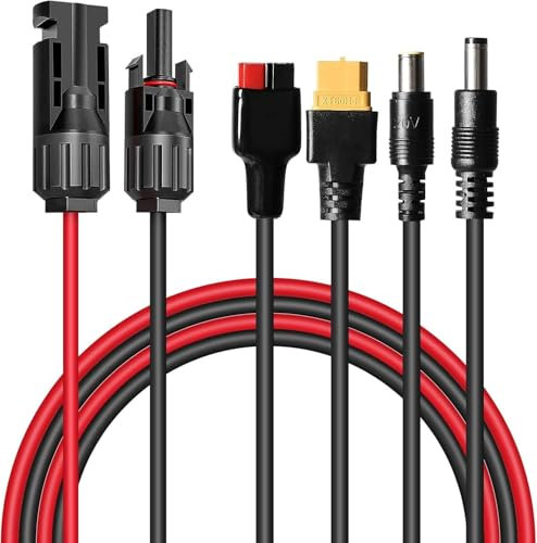 Uadme Solarkabel Verlängerung 1m, Solarpanel Kabel 12AWG‑16AWG, 4 in 1 Solarkabel Verlängerungskabel mit Anderson DC5521 7909 XT60 Stecker