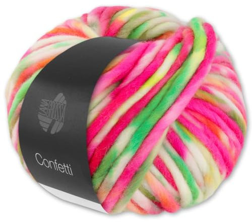 Frida's Wollhaus Lana Grossa 100 g Confetti Wolle Garn Stricken Merino Dochtgarn dick 10 Farben (3 | Weiß/Neonpink/Gelb/Neongrün/Neonorange/Jade)