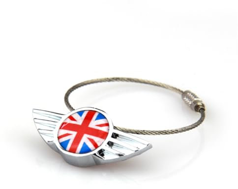Porte-clés en alliage chromé poli en forme d'aile compatible avec toutes les Mini Cooper One S JCW PJ03, Rouge/Union Jack
