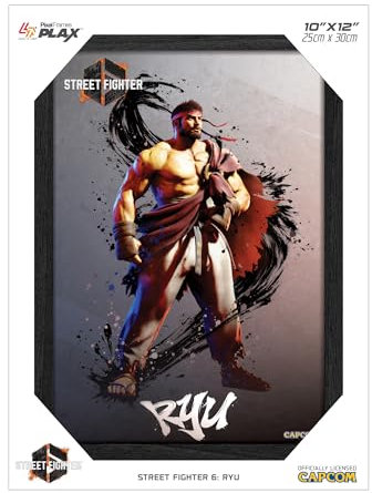 Level Up Labs Pixel Frames PLAX: Street Fighter 6: Ryu – 3D-gerahmtes Linsenraster-Poster, 25,4 x 30,5 cm