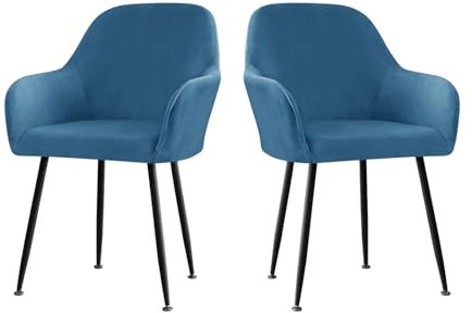 LIFEDX Stuhlhusse Stuhlbezug Samt Stretch 2er/4er/6er Set, Gebogen Stuhlbezüge Rückenlehne mit Armlehne Abnehmbar, Stuhlüberzug Esszimmerstühle Modern Bürostuhl Bezug Stuhl Beschützer-Blue||2PCS