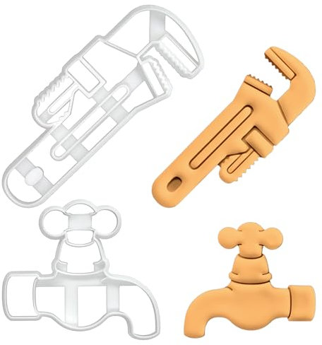 BAKERLOGY Sat von 2 Rohrleitung Ausstechformen (Formen: Rohrzange und Wasserhahn) - Detailed Biscuit Cutter Design for Baking and Crafts, ideal on fondant, dough, clay