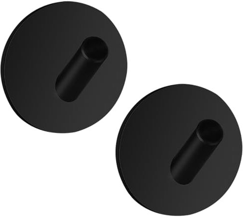 Drenky Handtuchhaken Ohne Bohren, 2 Stück Klebehaken Extra Stark Schwarz Matt Edelstahl Haken Runde Wandhaken Selbstklebend Wasserdicht Multifunktional für Badezimmer Toilette Küche Büro