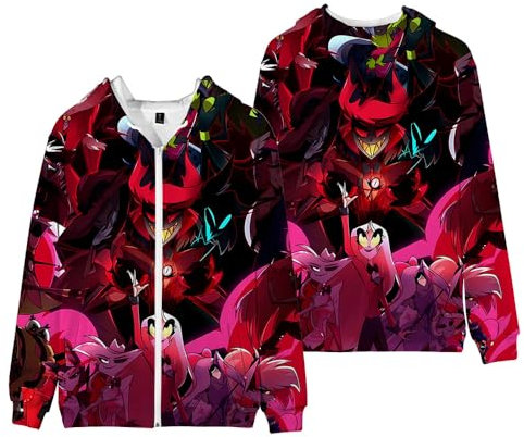 Xinchangda Hazbin Hotel Anime Pullover mit Reißverschluss Alastor/Angel Dust 3D gedruckt Cartoon Hoodie mit Kapuze Casual Sweatshirt Reißverschluss Sportbekleidung, Typ 8, 140 cm