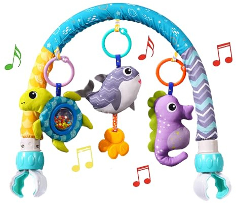 ORZIZRO Baby Stroller Arch Toys, Crib Mobile for Infants Adjustable Bassinet Mobile with Universal Clamp, Activity Toy Bar for Bouncer Newborn CarSeat Stroller Toy Sense Toys for Baby 0 6 12 Months