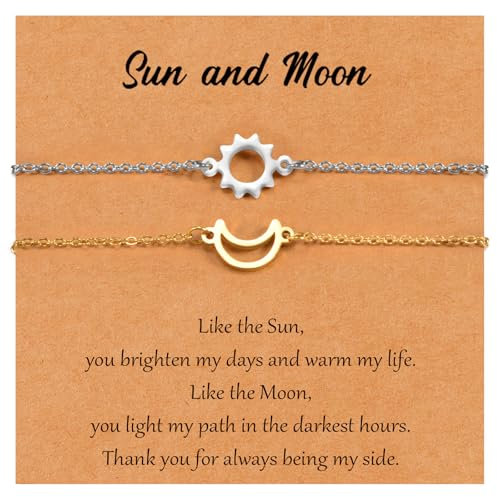 SUNSH Sonne Mond Armband,Mutter-Tochter/Schwester/Freund/Armband,Paar-Armband,Damen Armband,Geschenke Für Töchter Schwestern Freunde,Geburtstag/Weihnachten/Zurück Zur Schule,Silber Sonne-Gold Mond