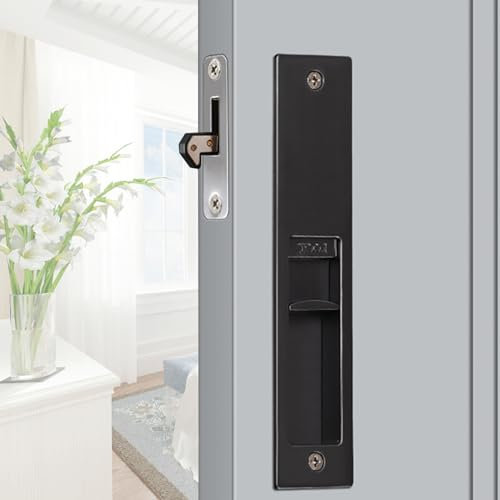 betensh Sliding Barn Door Mortise Latch Lock Invisible Door Locks Handle Keyless Pocket Door Lock Recessed Door Handle 180mm Black