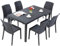 Tomaino - Set Tavolo e 6 Sedie Da Giardino Impilabili In Plastica - Sedia e Tavolo Per Esterno Set Da Pranzo 6 Posti Polipropilene Effetto Rattan - 150x90x74h cm - Per balcone, terrazzo (nero)