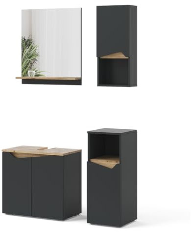 Vicco Badmöbel-Kombination Marelle, Badezimmerschrank-Set, Anthrazit/Artisan-Eiche, 4 Teile