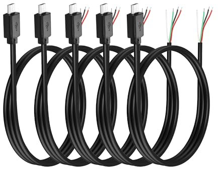 YAODHAOD Lot de 5 câbles micro USB vers nu, 1 m, 22 AWG, 5 V, 3 A, pour équipement USB installé ou remplacement, câble de réparation DIY 1 m/3,3 ft (câble de données 24 AWG, micro USB)