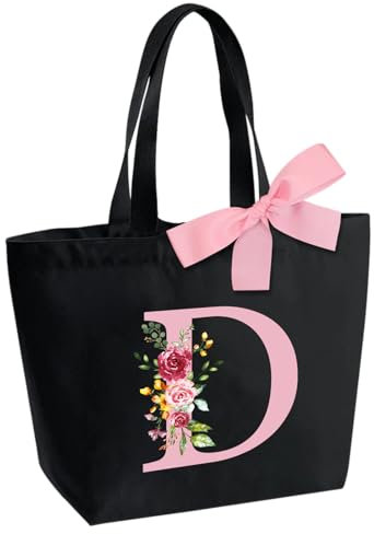 Personalisierte Initialen Tragetasche, Wasserdicht Handtasche Damen, Shopper Tasche Tote Bag mit Innentasche und Reißverschluss Weihnachten Geschenke für Frauen Mutter Freundin Braut Brautjungfern D