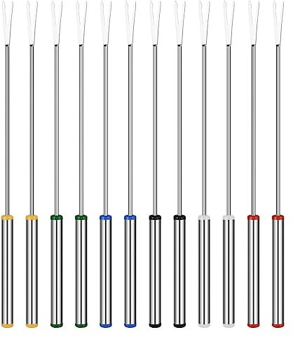 STOBAZA 12 Stück 9 4-Zoll-Edelstahl-Fonduegabeln Farbcodierte Käsefonduegabeln Stäbchen Mit Griff Für Schokoladenbrunnen Käsebraten Marshmallows Dessertfrüchte