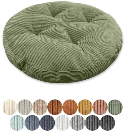 Lsjoaw Sitzkissen Rund 40cm Dicke 6cm 1 Stück Bodenkissen Rund Sitzpolster Stuhlauflage Sitzpolster Stuhlkissen Polster Auflage für Wohnzimmer Büro Konferenzraum Cordstoff （GrüN）