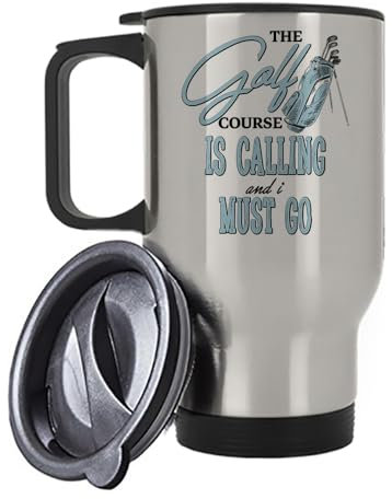 Golf Course is Calling and i Must go, Golf Lover Gift, Insulated Travel Mug, Tea, Coffee Mug. (Silver)