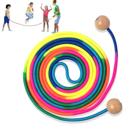 LURNODY Saut Corde Groupes, Arc-En-Ciel de 5m, Corde à Sauter Longue Poignée Ronde Longueur Réglable, élastiques Jeux à Sauter Adapté Aux Sports à Plusieurs, Comme Cadeau pour Les Enfants