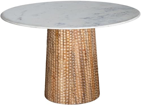 DRW Table de Salle à Manger Ronde en Bois et marbre Naturel et Blanc 120 x 120 x 75 cm, Aluminium, Verre et Polyester, Gris foncé, Medidas: 123x69x72 cm
