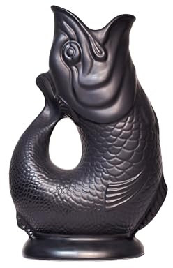 The Original Gluggle Jug - Black Matt Glug Jug in XL, 28cm 1.4L - Gug Glug Fish Shaped Jug - Decorative Glugging Water, Cocktail, Wine & Gin Pitcher, Decanter or Vase - Hand Made in Britain