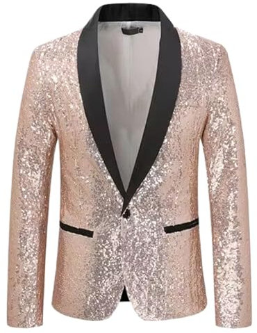 MQMYJSP Herren-Pailletten-Sakko Dünne Jacke Männer Business-Sozial-Bankett Bühnen-Performance-Anzug-Blazer Champagne M