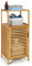 COSTWAY Bamboo Bathroom Storage Cabinet, Freestanding Narrow Cupboard with Single Shutter Door and Open Shelf, Slim Bathroom Unit Side Floor Cabinet for Living Room Hallway, 36x33x87cm, Natural