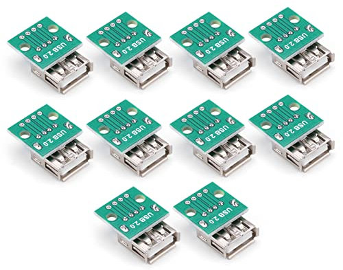 YUYTE 10Pcs USB Type A Female Socket Board 2.54mm Pitch Adapter Connector DIP, and, Great for USB Power Supply, Breadboard Design