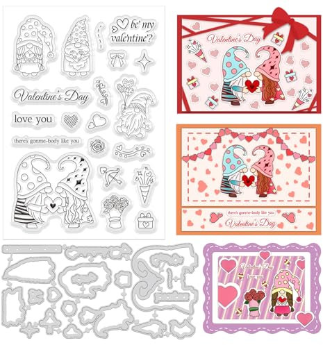 ORIGACH Valentinstag Zwerg Stempel und Stanzformen Set Silikonstempel und Stanzen Zur Kartengestaltung Für Papierkarten Basteln Journaling Fotoalbum Dekoration Und DIY Scrapbooking