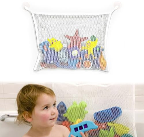 1PCS Bath Toy Storage, Bath Toy Net, Fold-Able Bath Toy Storage Net,Bath Toy Net,Bath Toy Holder,Bath Toy Tidy with 2 Suction Cups for Mesh Bath,Keep Bathtub Water Mold Free