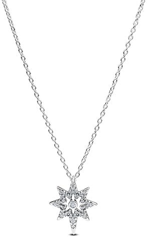 PANDORA Moments Pavé-Polarstern Nordstern Halsketten Anhänger aus Sterling Silber mit Zirkonia, Größe 45cm, 393600C01-45