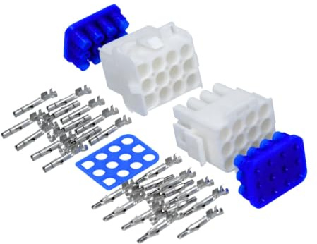 Kalitec KALI-1112 MATE-N-LOK Set 12-polig - IP57 Steckverbinder Weiß | Gedichteter Elektrikstecker aus Polyamid 6.6 - 6,35 mm Raster - Inklusive Kontakte und Dichtungen für Leiterplatten