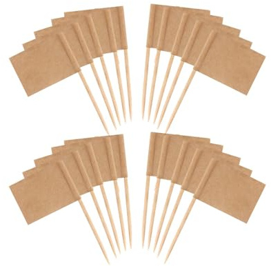 Yuannee Food Flags,100 PCS Blank Toothpick Mini Flag Food Flags for Buffets to Write On Kraft Paper Labels Buffet Labels Wood Blank Flag for Party Birthday Cake