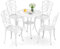 GOPLUS 5PCS Ensemble de Bistrot pour Jardin en Fonte Aluminium, 4 Chaises et 1 Table Ronde avec Trou de Parasol, Ensemble Salon de Jardin pour Balcon, Patio, Charge 150/120 KG, Blanc