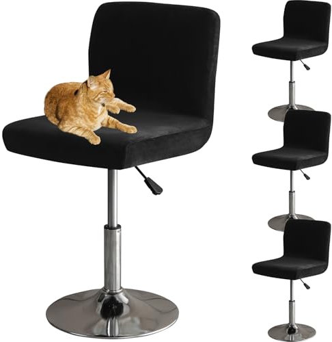 HOMECOVER Barhocker Bezüge Mit Rückenlehne, Stretch Samt Stoff Barhocker Stuhlbezüge Abnehmbar Niedriger Rücken Schwenkbare Stuhlbezug-Schwarz-4er Set