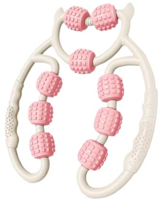 Rouleau de Massage Musculaire Des Jambes, Rouleau Massage Anti-Cellulite 360 °, Rouleau Muscle Masseur, 9 Roues Rouleau Manuel pour Les Jambes, Les Bras, Blanc Rose
