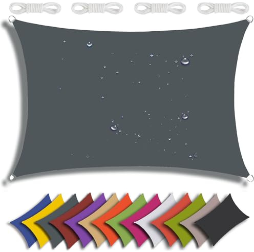 QIAQ Sonnensegel, rechteckig, 4 x 8 m, 95 % UV-Schutz, Sonnenschutz, Markise, Vordach, wasserdicht, Sonnenschutz für Garten, Outdoor, Terrasse, Party, Pergola, Balkon, Dunkelgrau