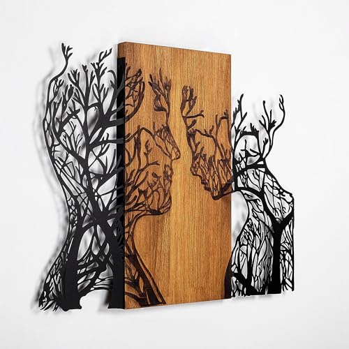 Elegant Decorative Wooden Wall Accessory, 58 x 70 cm | 50% Wood (3 cm Thick) & 50% Metal | Unique Walnut & Black Finish, Perfect for Modern Decor