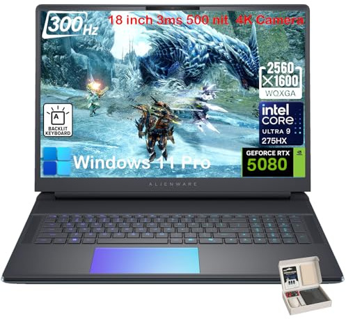 Alienware Laptop para juegos 18 Area 51, RTX 5080 16GB GDDR7, Intel Ultra 9 275HX, pantalla WQXGA de 18 pulgadas de 300 Hz, Windows 11 Pro, AlienFX RGB KB, cámara 4K, con accesorios (64 GB DDR5 | SSD