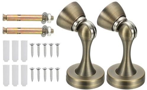 sourcing map 2 Pcs Magnetic Door Stopper Zinc Alloy Bronze | Door Catch Holder,Doors Knob Wall Protector,with Screws for Home Office Wall Floor Mounting
