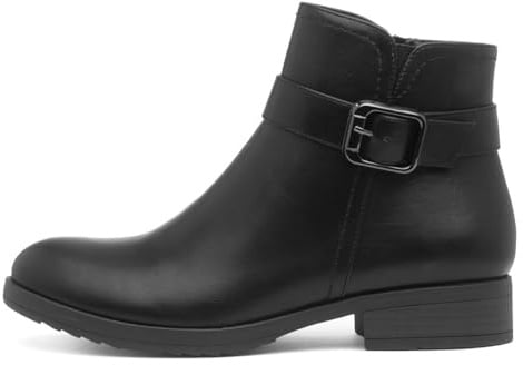 Lilley Womens Black Buckle Zip Up Ankle Boot