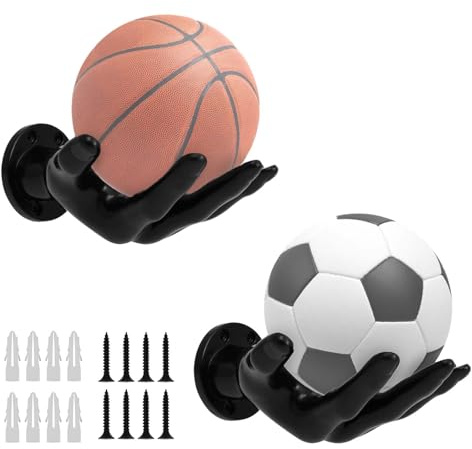 2 piezas Soporte para pelotas de mano, 21,5 cm x 15 cm, Soporte balones de mano, Soporte de mano para balones, Soportes de pared de mano para pelotas, con tornillos y clavos de expansión,fácil de usar