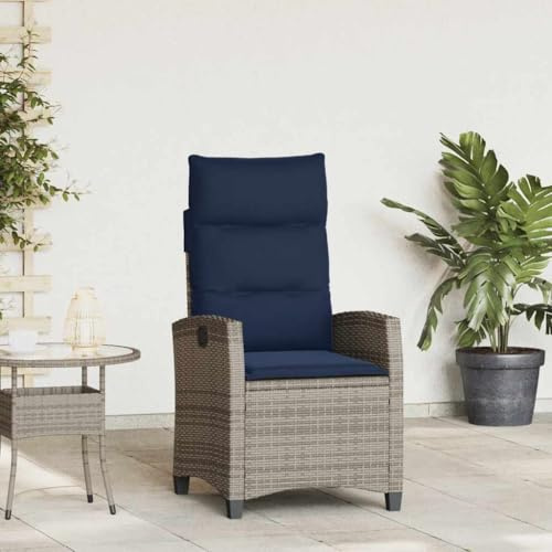 Mimdixy Relaxsessel, Gartenstuhl, Balkonmöbel, Gartensessel mit Beistelltisch Verstellbar Grau Poly Rattan, Strandstuhl Für Terrasse, Balkon, Veranda, Robuste