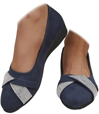 Women's Comfy Elastic Crisscross Strap Wedge Slip-On Shoes, Womens Ballerina Ankle Elastic Crossing Strap Round Toe Comfy Pump