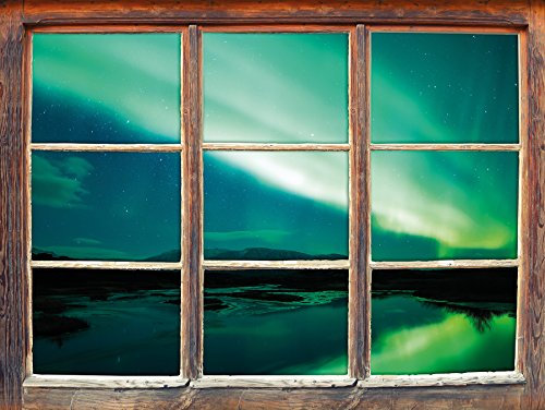Stil.Zeit Möbel Polarlichter in Skandinavien Fenster 3D-Wandsticker Format: 62x42cm Wanddekoration 3D-Wandaufkleber Wandtattoo