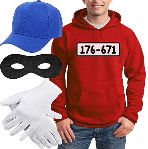 Shirtgeil Hoodie Herren Panzerknacker Banditen Kostüm Hoodie + MÜTZE + Maske + Handschuhe Kapuzenpullover Large Rot