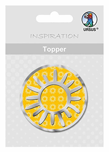 Ursus 56510004 - Topper Joy, Sonne, ca. 6,5 cm, 8 Stück, geeignet für Scrapbooking, Kartengestaltung und Dekoration von Geschenken, einseitig bedruckt, folienveredelt in silber