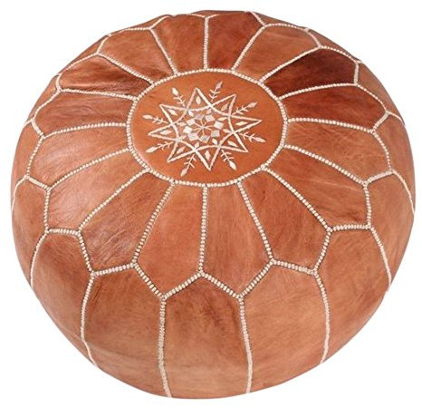 moroccan poufs Ottomane aus echtem Leder, handgefertigt, 53,3 x 53,3 x 35,6 cm, Hellbraun