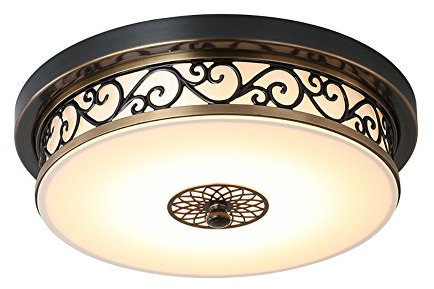 KAIRRY Amerikanische Retro Deckenleuchte LED schwarz hohl Eisen geschnitzt kreisförmiges Glaslicht ländliche Wohnlicht Deckenleuchte